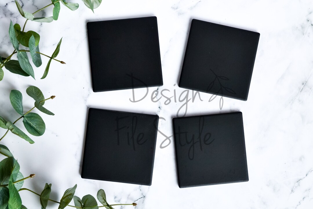 Black Coasters Set Mockup Digital Mockup Farmhouse Mockup Flat Lay