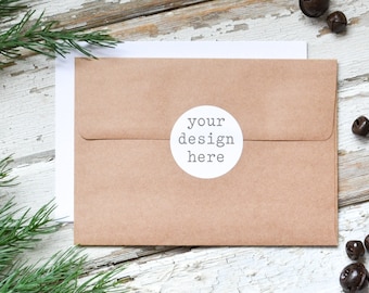 Ronde Sticker Mockup | Envelop Sticker Mockup | Kerstvakantie Sticker Mockup | Sticker Uitnodiging Mockup | Uw Design SVG Clipart toevoegen