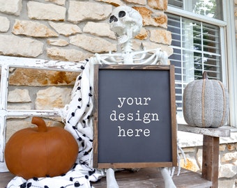 Black Wood Sign 11x14 Halloween Mockup | Halloween Mockup | Background Mockup | Add Design Wood Sign | Add Your Product | Add Halloween SVG