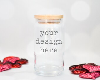 Valentine's Day Glass Beer Can Mockup | Glass Beer Can Style Mockup | Valentine's Day Mockup | Stock Photo | Add SVG Sublimation Clipart