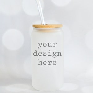 Frosted Glass Beer Can Style Mockup | Glass Cup Mockup | Glass Can Coffee Libbey Mockup | Stock Photo | Add Your Design Add Sublimation SVG