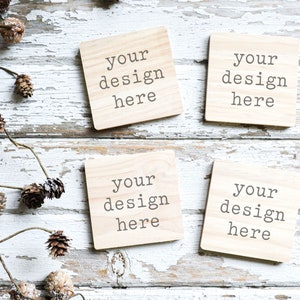 Fall Autumn Coasters Set Mockup | Unfinished Square Coaster Set Mockup | Coaster Mockup | Add SVG Design Coaster Mockup | Sublimation Blank