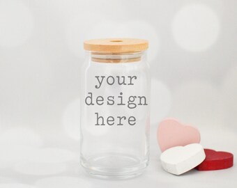 Valentijnsdag Glazen Bierblikje Mockup | Glazen bierblikje stijl mockup | Valentijnsdag Mockup | Stockfoto | SVG-sublimatieclipart toevoegen