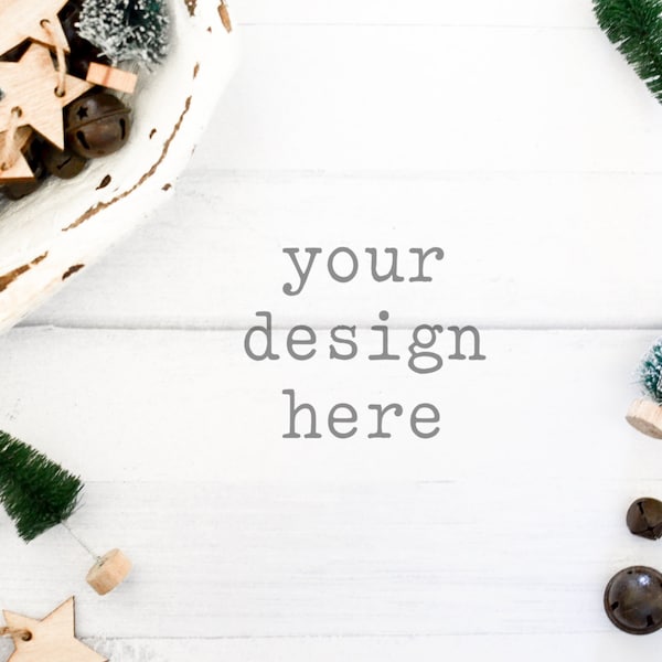 Christmas Holiday Flat Lay Background Mockup | Holiday Christmas Flat Lay | Farmhouse Mockup | Add Your Design | Add SVG Clipart Sublimation