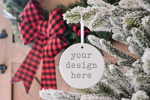 Christmas Ornament Mockup | Round Ceramic Sublimation Blank 3.25" Ornament Mockup | Add Your Design | Add Christmas SVG Clipart Sublimation