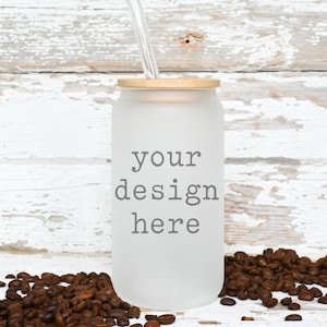 Glass Beer Can Style Mockup | Glass Cup Mockup | Libbey Beer Can Mockup | Flat Lay Mockup | Stock Photo | Add Your Design | Sublimation SVG