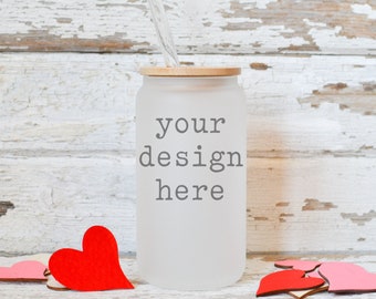 Valentine's Day Glass Beer Can Mockup | Glass Beer Can Style Mockup | Valentine's Day Mockup | Stock Photo | Add SVG Sublimation Clipart