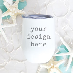 Wine Tumbler Mockup | Digital Mockup | Beach Wine Tumbler Mockup | Flat Lay Mockup | Stock Photo | Add Your Design Mockup | SVG Sublimation