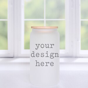 Frosted Glass Beer Can Style Mockup | Glass Cup Mockup | Libbey Mockup | Flat Lay Mockup | Stock Photo | Add Your Design | Sublimation SVG