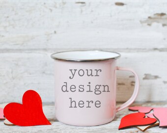 Camping Mug Mockup | Valentine's Day Coffee Mug Mockup | Stock Photo | Add Your SVG Sublimation Design Mockup | Enamel Camping Mug Add SVG