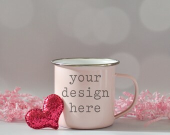 Camping Mug Mockup | Valentine's Day Coffee Mug Mockup | Stock Photo | Add Your SVG Sublimation Design Mockup | Enamel Camping Mug Add SVG