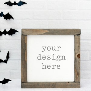 Square White Wood Sign Halloween Mockup | Halloween Mockup | Background Mockup | Add Design Wood Sign | Add Your Product | Add Halloween SVG