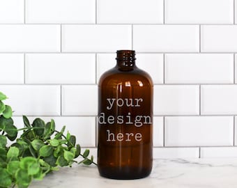 Amber Bottle Mockup | Label Mockup | Farmhouse Mockup | Amber Spray Cleaning Bottle Mockup | Styled Product Stock Photo | Add SVG Design