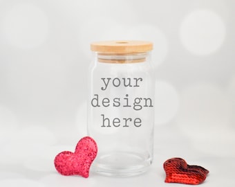 Valentine's Day Glass Beer Can Mockup | Glass Beer Can Style Mockup | Valentine's Day Mockup | Stock Photo | Add SVG Sublimation Clipart