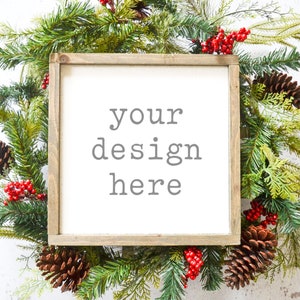 Christmas Wood Sign Mockup | Holiday 10x10 Wood Sign Mockup | Farmhouse Mockup | Holiday Mockup | Add Your Design Clipart Sublimation SVG