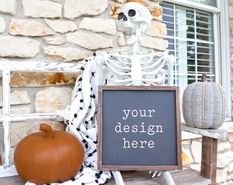 Zwart Houten Bord 12x12 Halloween Mockup | Halloween Mockup | Achtergrond Mockup | Design Wood Sign | toevoegen Voeg uw product | Halloween SVG toevoegen