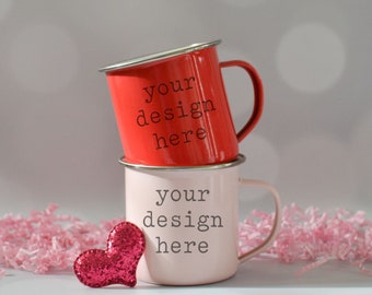 Camping Mug Mockup | Valentine's Day Coffee Mug Mockup | Stock Photo | Add Your SVG Sublimation Design Mockup | Enamel Camping Mug Add SVG