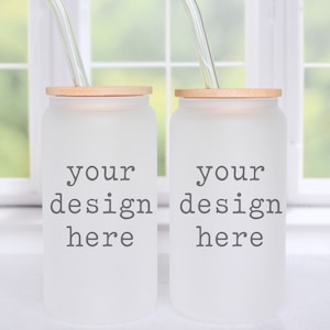 Frosted Glass Beer Can Style Mockup | Glass Cup Mockup | Libbey Mockup | Flat Lay Mockup | Stock Photo | Add Your Design | Sublimation SVG