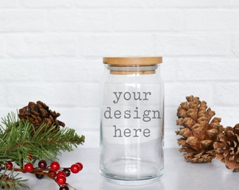 Glass Beer Can Christmas Holiday Mockup | Glass Cup Mockup | Libbey Mockup | Stock Photo | Add Your Design | Add Sublimation SVG Clipart