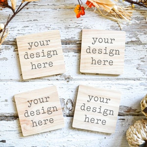 Fall Autumn Coasters Set Mockup | Unfinished Square Coaster Set Mockup | Coaster Mockup | Add SVG Design Coaster Mockup | Sublimation Blank