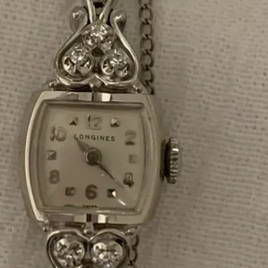 Vintage Longines 14kt White Gold Diamond Ladies Watch Antique  Vintage