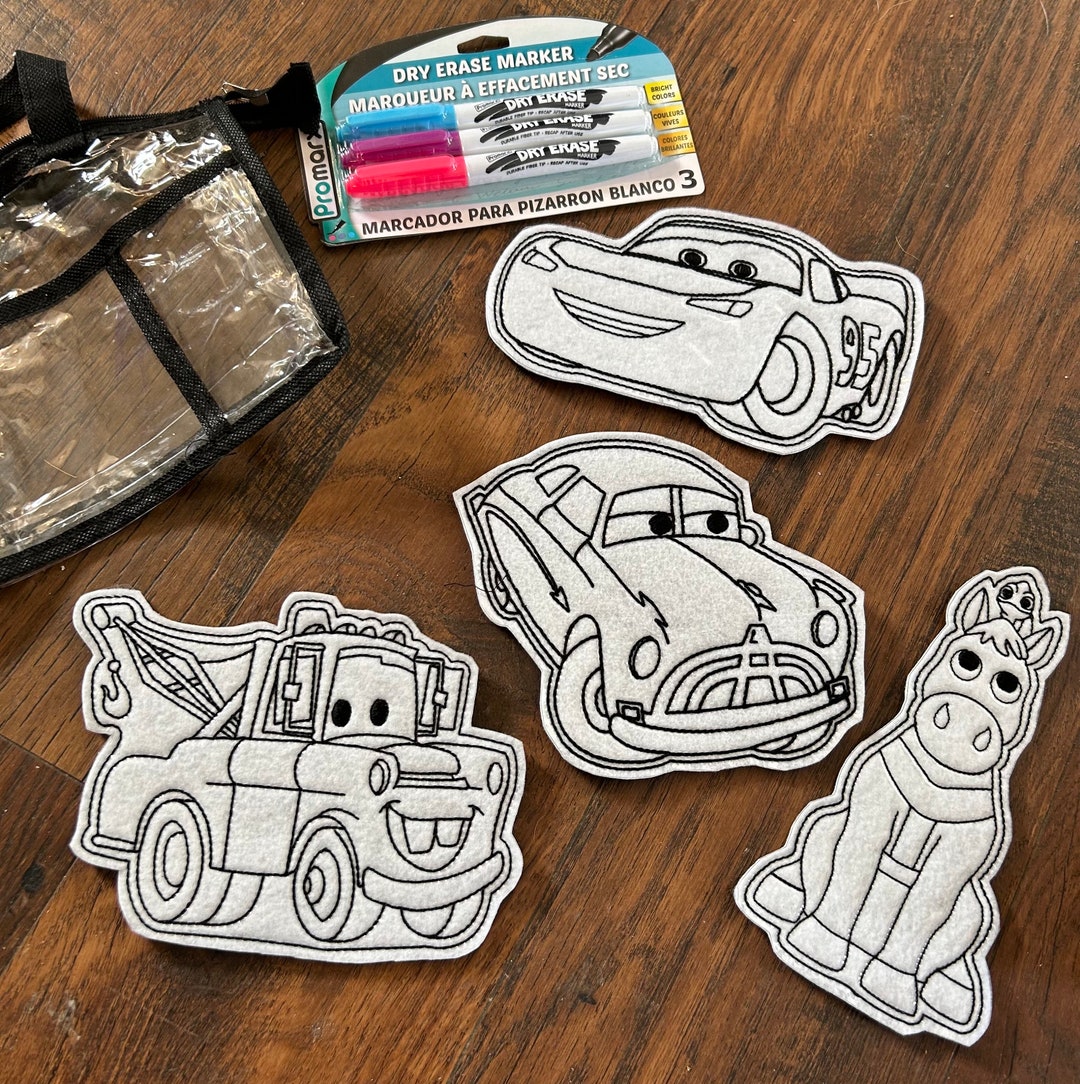 Pixar Cars Coloring Set Machine Embroidery Dry Erase Vinyl Kids Travel ...