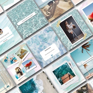 Beach Themed Instagram Canva Templates | Social Media | Editable | Blue | Beige | Summer