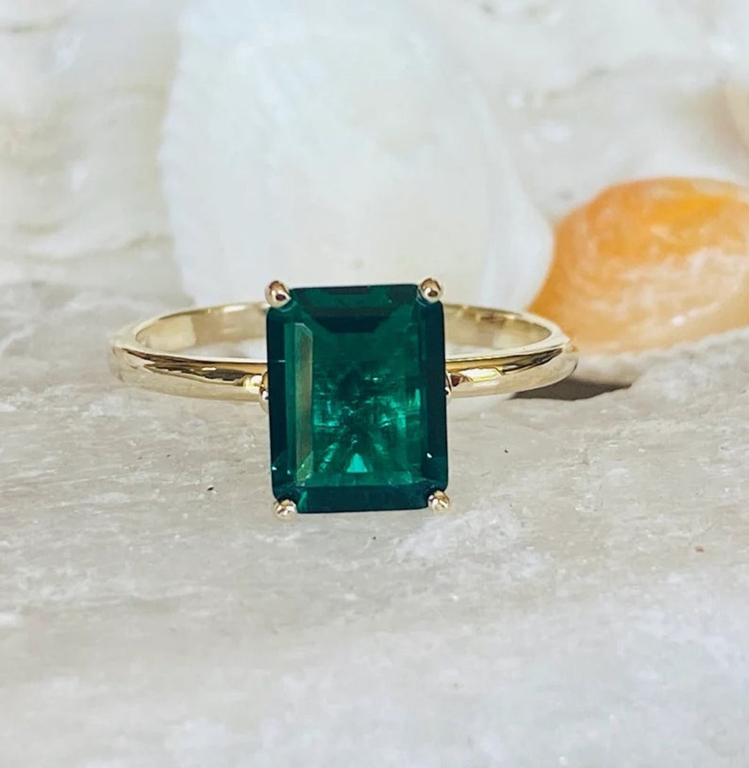 Natural Emerald Cut Emerald Ring 14K Solid Gold Emerald Ring - Etsy
