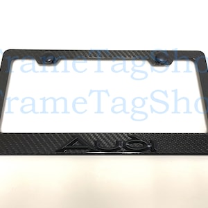 1x Black Trim 3DAudi Emblem Badge Real 3K TwillWeave Real Carbon Fiber License Plate Frame