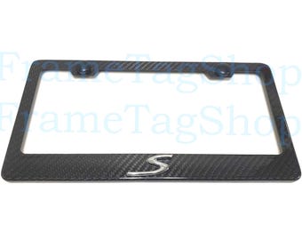 1x "S" Logo 3D Emblem Badge Real 3K TwillWeave Real Carbon Fiber License Plate Frame For Cayenne 911 Macan Panamera Taycan Boxster Cayman
