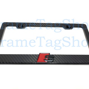 1x Black S Sport 3D Emblem Badge Real 3K TwillWeave Real Carbon Fiber License Plate Frame Sportline