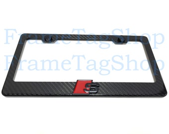 1x Black S Sport 3D Emblem Badge Real 3K TwillWeave Real Carbon Fiber License Plate Frame Sportline