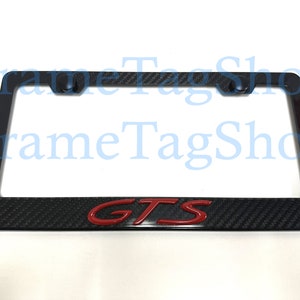 1x Red GTS 3D Emblem Badge Real 3K TwillWeave Real Carbon Fiber License Plate Frame