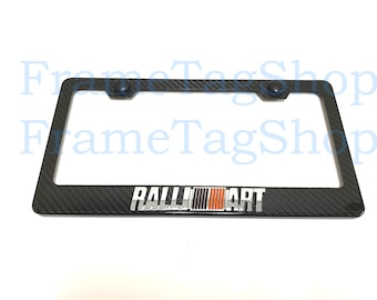 1x Ralliart 3D Emblem Badge Real 3K TwillWeave Real Carbon Fiber License Plate Frame Lancer Galant VR4 3000GT Rally Car