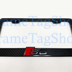 1x Black/Red S5 Sport 3D Emblem Badge Real 3K TwillWeave Real Carbon Fiber License Plate Frame Sportline S5