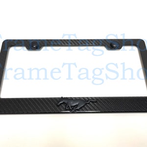 1x Black Pony Running Horse 3D Emblem Badge Real 3K TwillWeave Real Carbon Fiber License Plate Frame For Mustang Mach-E Black Trim