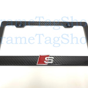 1x Silver S Sport 3D Emblem Badge Real 3K TwillWeave Real Carbon Fiber License Plate Frame For Sportline