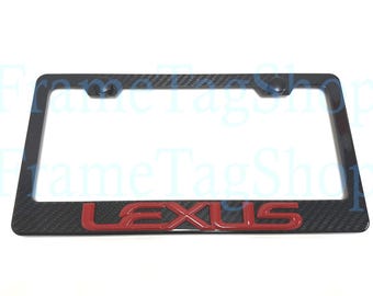1x Emblema Lexus 3D rojo, marco para matrícula de fibra de carbono auténtica TwillWeave 3K