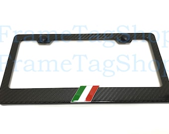 1x Italy Flag Color Stripes 3D Emblem Badge Real 3K TwillWeave Real Carbon Fiber License Plate Frame Italian