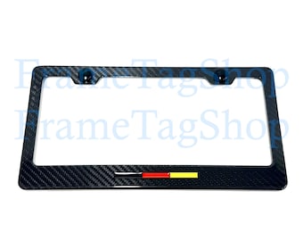 1x German Tri Color Stripe 3D Emblem Real 3K TwillWeave Real Carbon Fiber License Plate Frame Germany