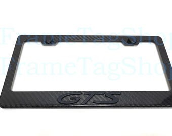 1x Black GTS 3D Emblem Badge Real 3K TwillWeave Real Carbon Fiber License Plate Frame Black Trim Edition