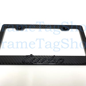 1x Black Turbo 3D Emblem Badge Real 3K TwillWeave Real Carbon Fiber License Plate Frame Black Trim For 911 Cayenne Panamera Macan Taycan