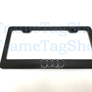 1x 4 Ring Logo 3D Emblem Badge Real 3K TwillWeave Real Carbon Fiber License Plate Frame