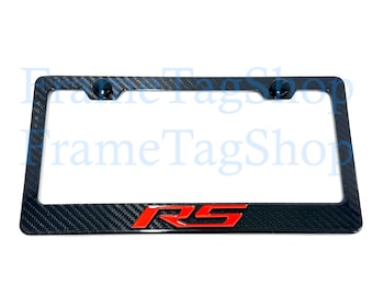 1x (Red) RS Rally Sport 3D Emblem Badge Real 3K TwillWeave Real Carbon Fiber License Plate Frame