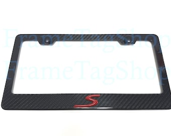 1x Red "S" Logo 3D Emblem Real 3K TwillWeave Real Carbon Fiber License Plate Frame For Cayenne 911 Macan Panamera Taycan Boxster Cayman