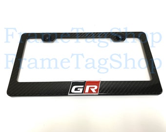 1x GR Gazoo Racing 3D Emblem Badge Real 3K TwillWeave Real Carbon Fiber License Plate Frame JDM Supra 86 Yaris Corolla