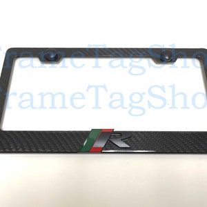 1x Black //R 3D Emblem Badge Real 3K TwillWeave Real Carbon Fiber License Plate Frame Black Trim For Jaguar R Sport