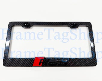 1x Black/Red RS3 3D Emblem Badge Real 3K TwillWeave Real Carbon Fiber License Plate Frame Black Trim RennSport Racing Sport RS3