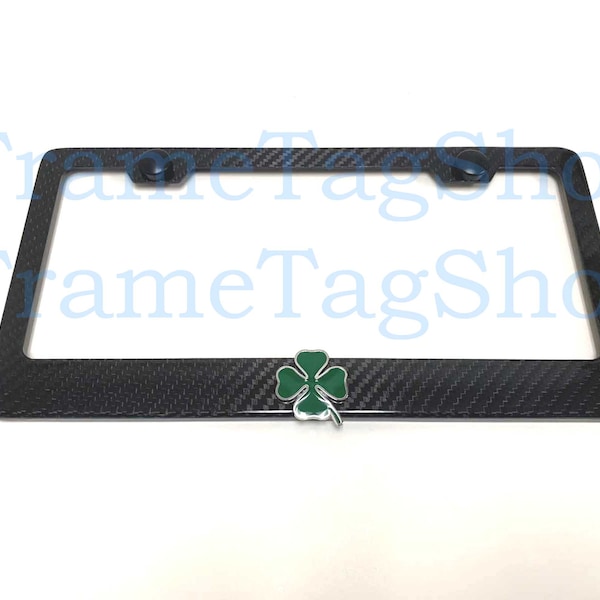 1x Quadrifoglio Logo QV 3D Emblem Badge Real 3K TwillWeave Real Carbon Fiber License Plate Frame Alfa Romeo Giulia Stelvio Four Leaf Clover