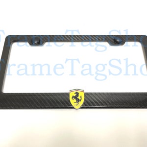 1x Scuderia Ferrari Shield 3D Emblem Badge Real 3K TwillWeave Real Carbon Fiber License Plate Frame